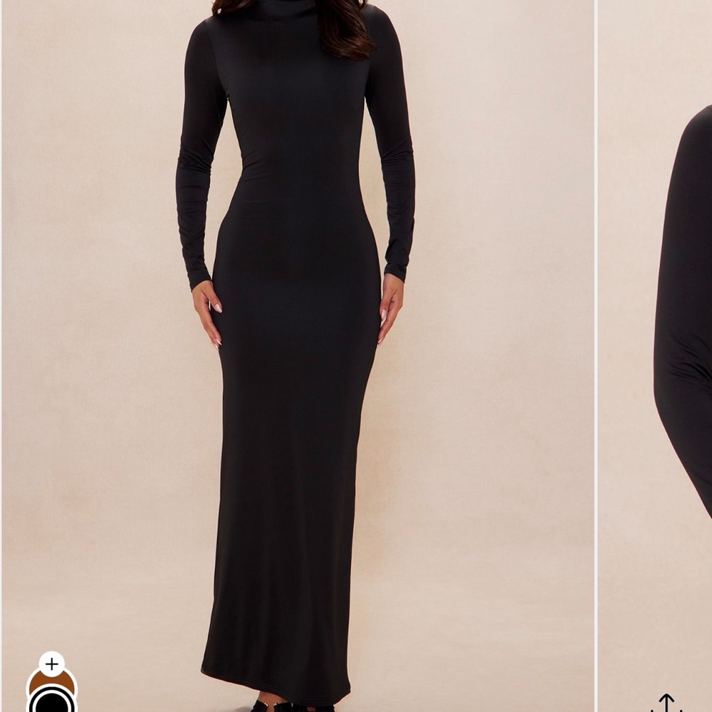 Elegant Double Layered Black Long Sleeve Maxi Dress